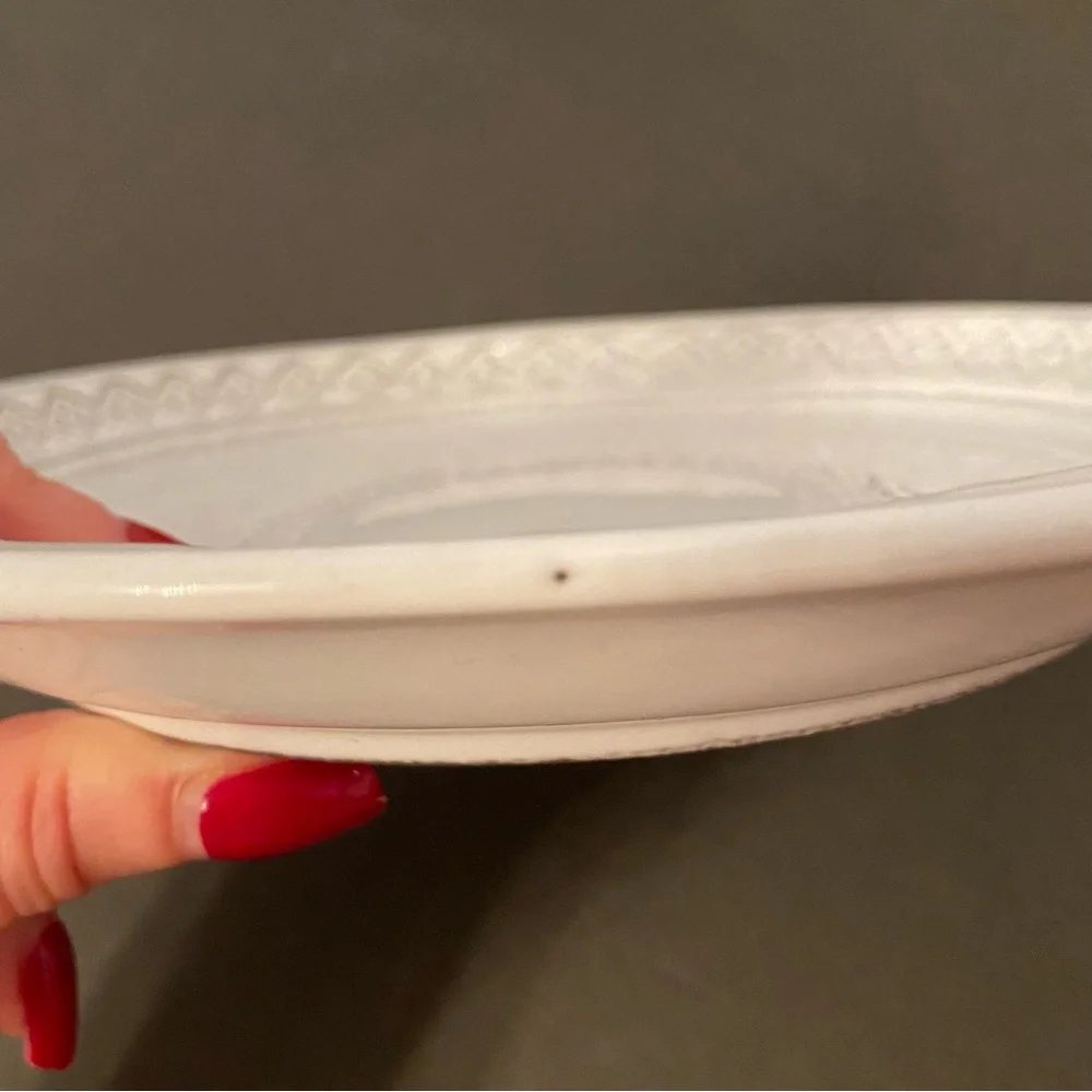 CERAMICHE PIZZATO 2 PLATES 8.25” WHITE POTTERY GRAY IMPRESSSED HANDMADE ITALY